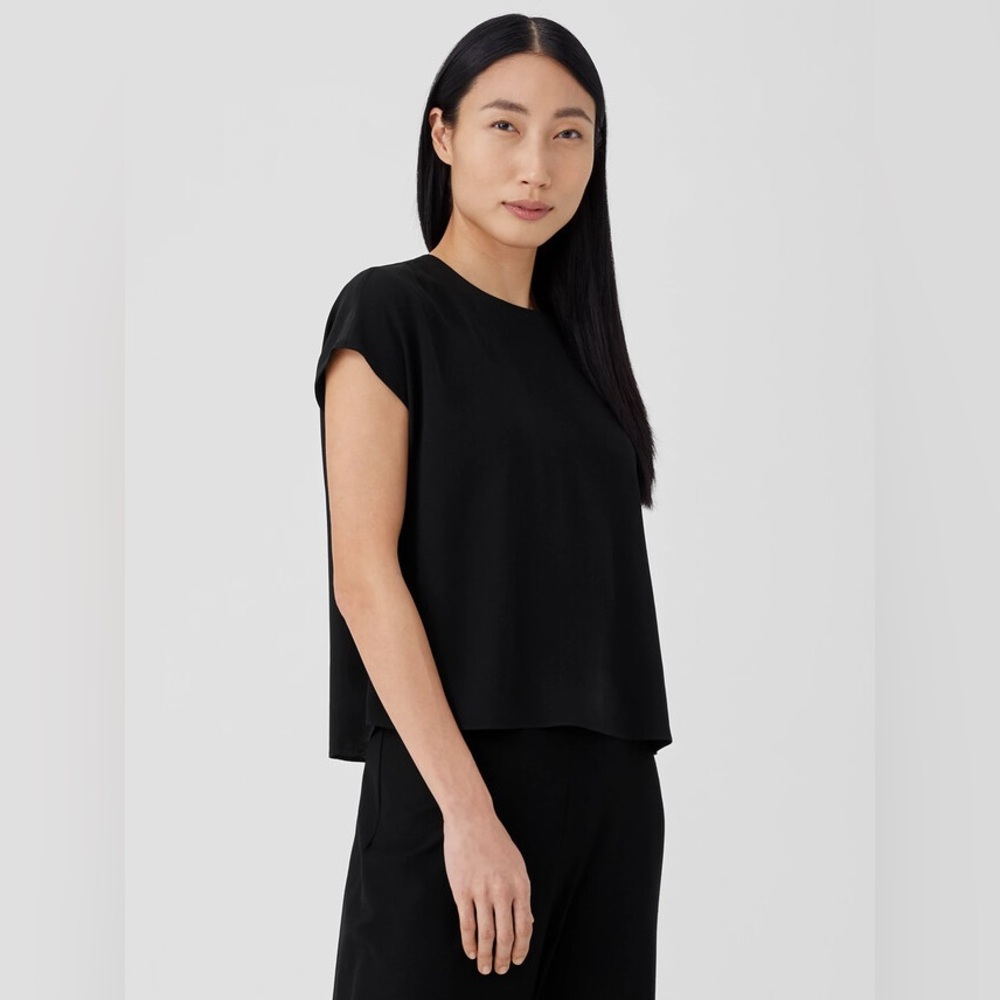 NWT Eileen Fisher Silk Georgette Crepe Square Top